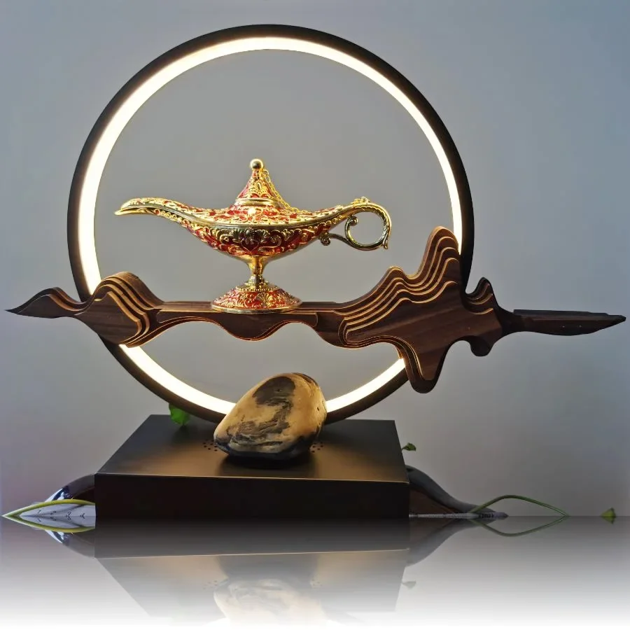 Vintage Aladdin Magic Lamp Figure Large Retro Metal Genie Wishing Light Figurine Sculpture Room Decoration Desk Accessories