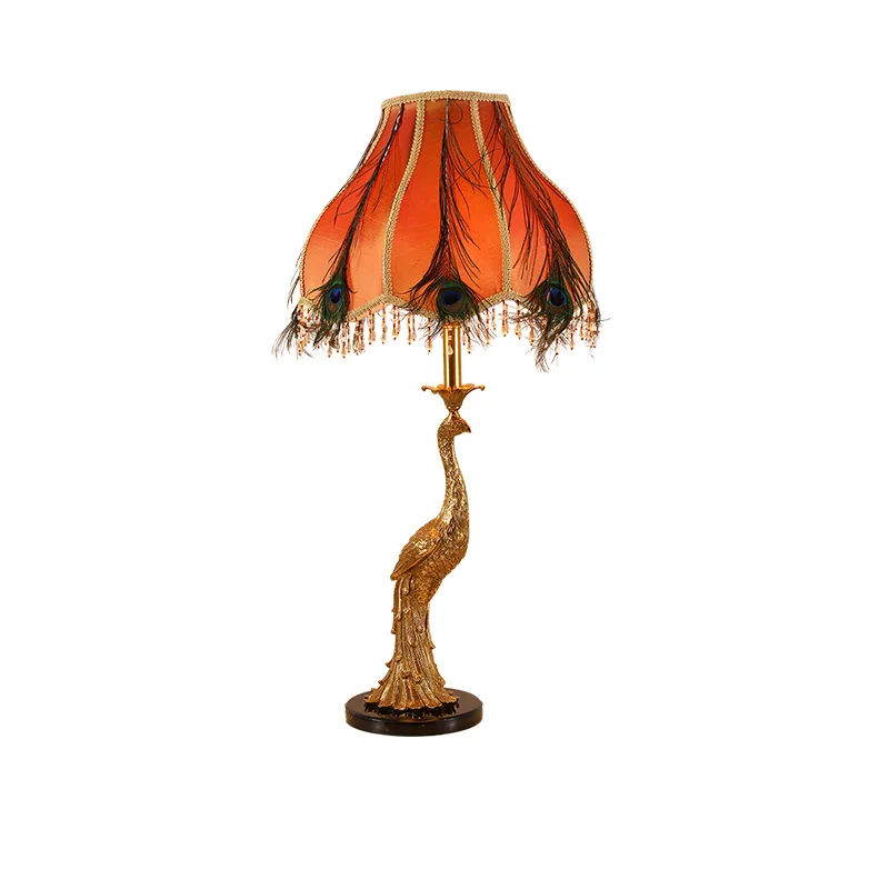 French Style Rococo Brass Fabric Table Lamp Villa Living Room Hotel Project Bedside Nightstand Decoration Luxury Led Desk Lights