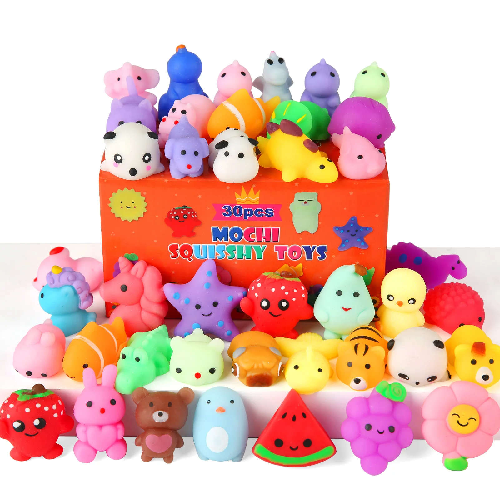 Party Games Kids Birthday - โมจิของเล่นนุ่มแบบสุ่ม 30 ชิ้น, ของเล่นบีบสัมผัสรูปสัตว์ขนาดเล็ก, ของขวัญสำหรับงานปาร์ตี้เด็ก, ของขวัญใส่ถุงของขวัญวันเกิดในห้องเรียน