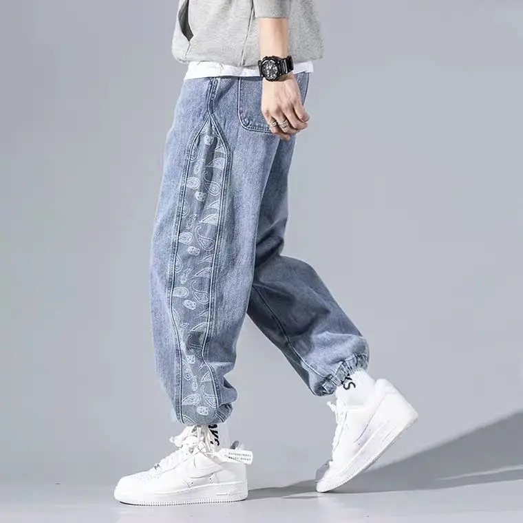 

Men's Jeans Loose Baggy Male Cowboy Pants Light Blue Regular 2025 Trend Casual Clothes Y2k 2000s Cotton Original Kpop Trousers