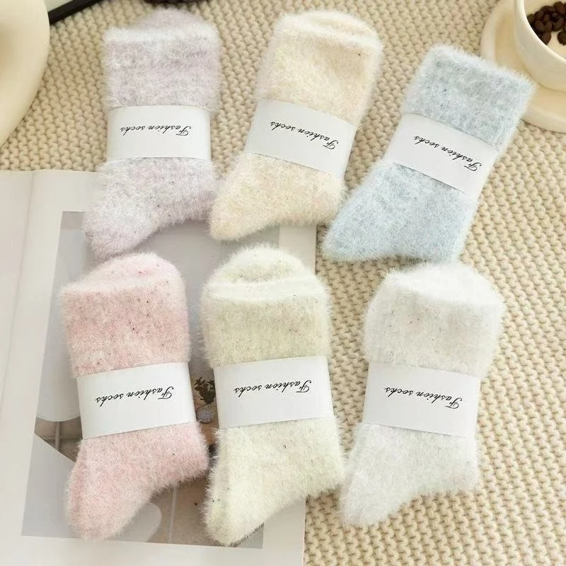 

Winter Warm Socks Women Mid-Calf, Soft Faux Mink Fur Plush Thermal Socks, Cozy Thick Knitted Fuzzy Socks