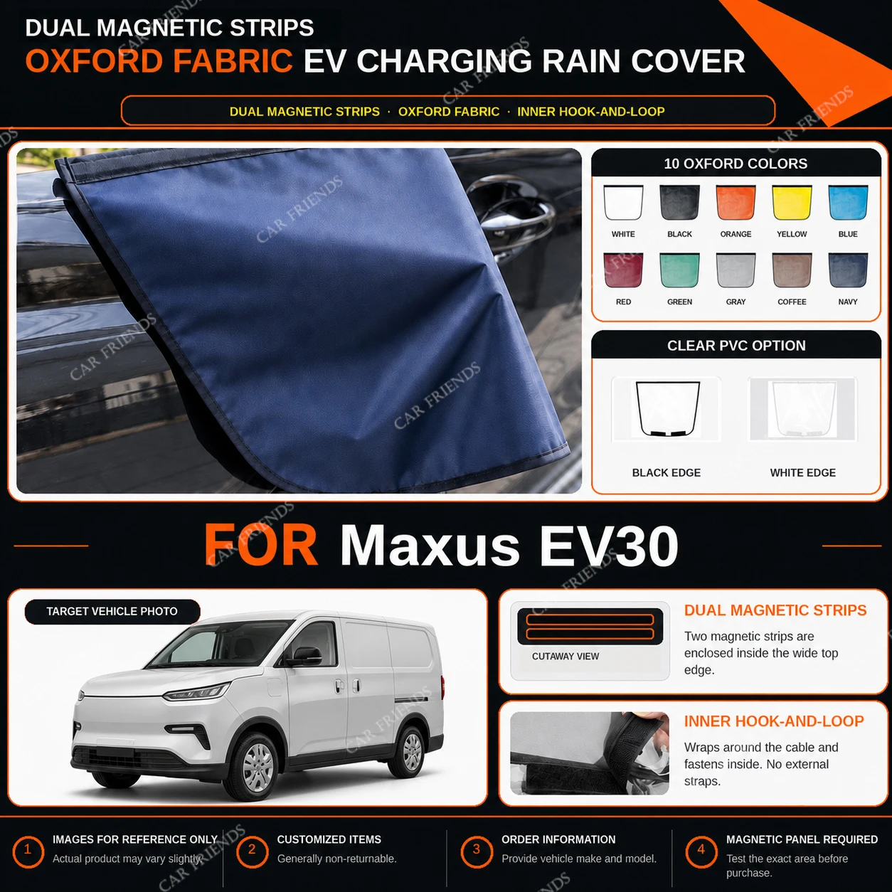 capa-de-protecao-para-porta-de-carregamento-ev-maxus-ev30-em-tecido-oxford-com-tiras-magneticas-duplas-repelente-a-Agua-e-antirriscos