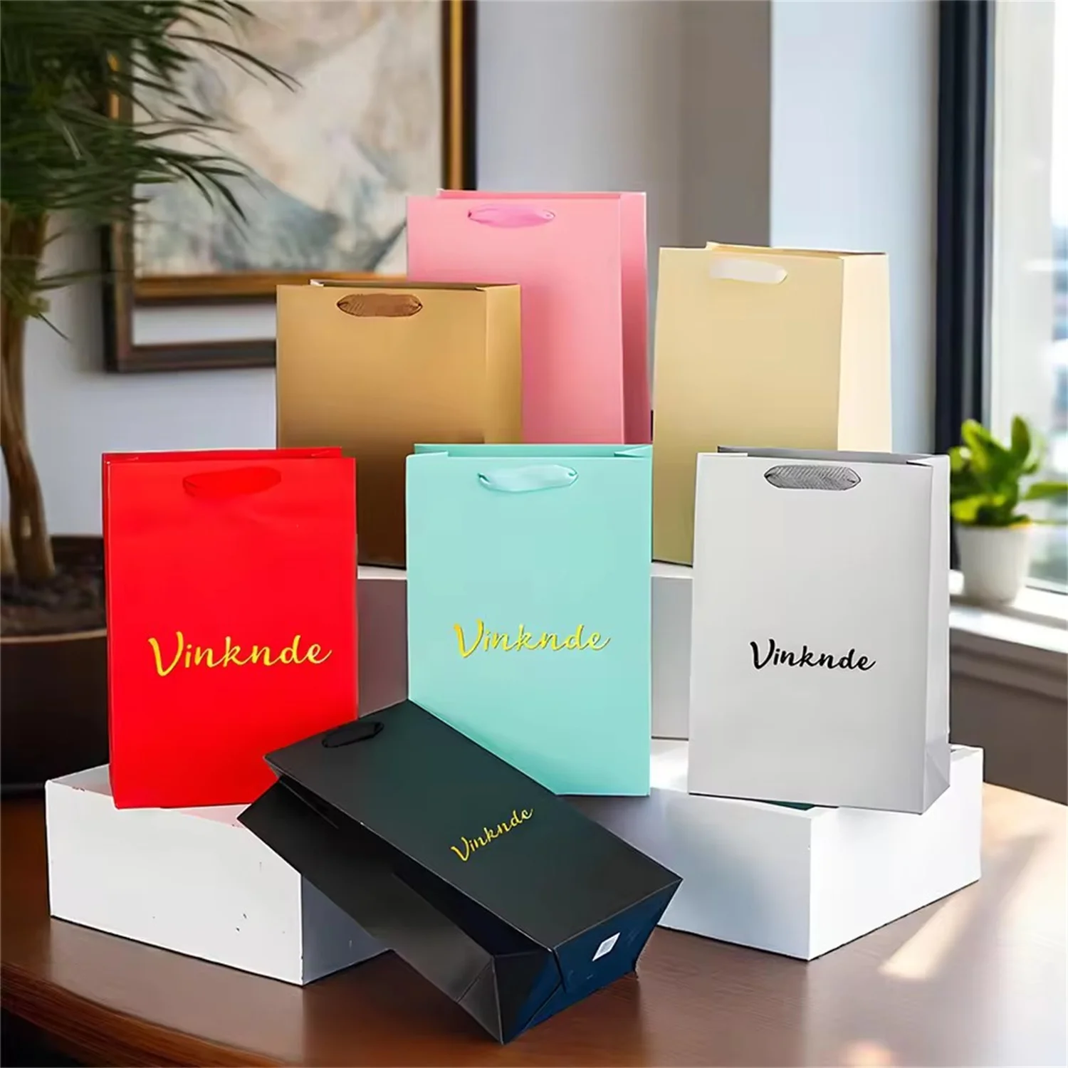 100Pcs 15x6x20cm Paper Tote Bags Wedding Gift Shopping Packaging Bag Custom Logo Small Jewelry Cosmetic Flowers Organizer Boxes