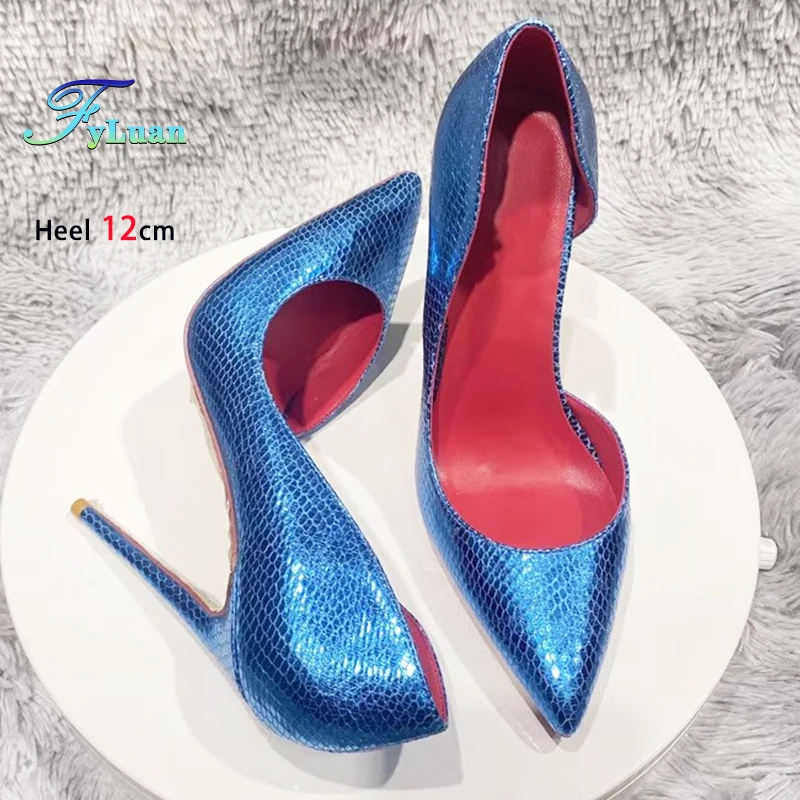 

Синие летние туфли на высоком каблуке 8 см, 10 см, 12 см, модные женские элегантные туфли на тонком каблуке, сексуальные остроконечные женские туфли-лодочки большого размера