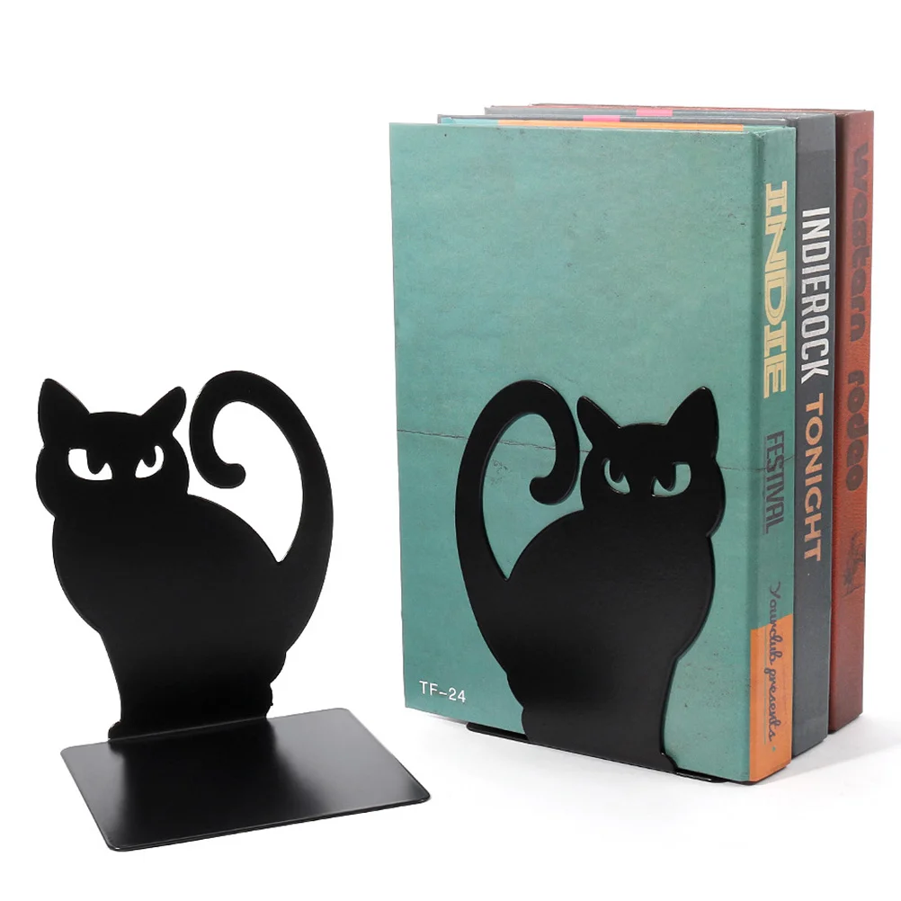 2Pcs Iron Bookends Metal Cat Shape Book Organizers for Desktop Study Office File Holders Magazine Display Stands