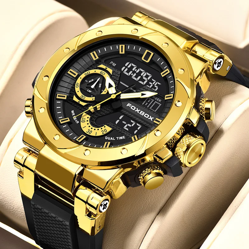 

FOXBOX Men's Watches Sport Quartz Digital Analog Watch Man 50M Waterproof Chronograph Alarm Luminous Watch for Man Reloj Hombre