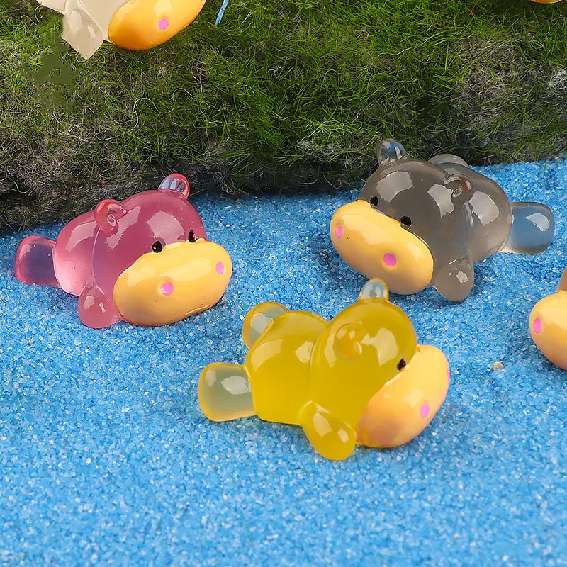 10PCS Luminous Hippos Fairy Garden Miniatures Mini Hippopotamus Kawaii Accessories Desk Decoration Micro Landscape