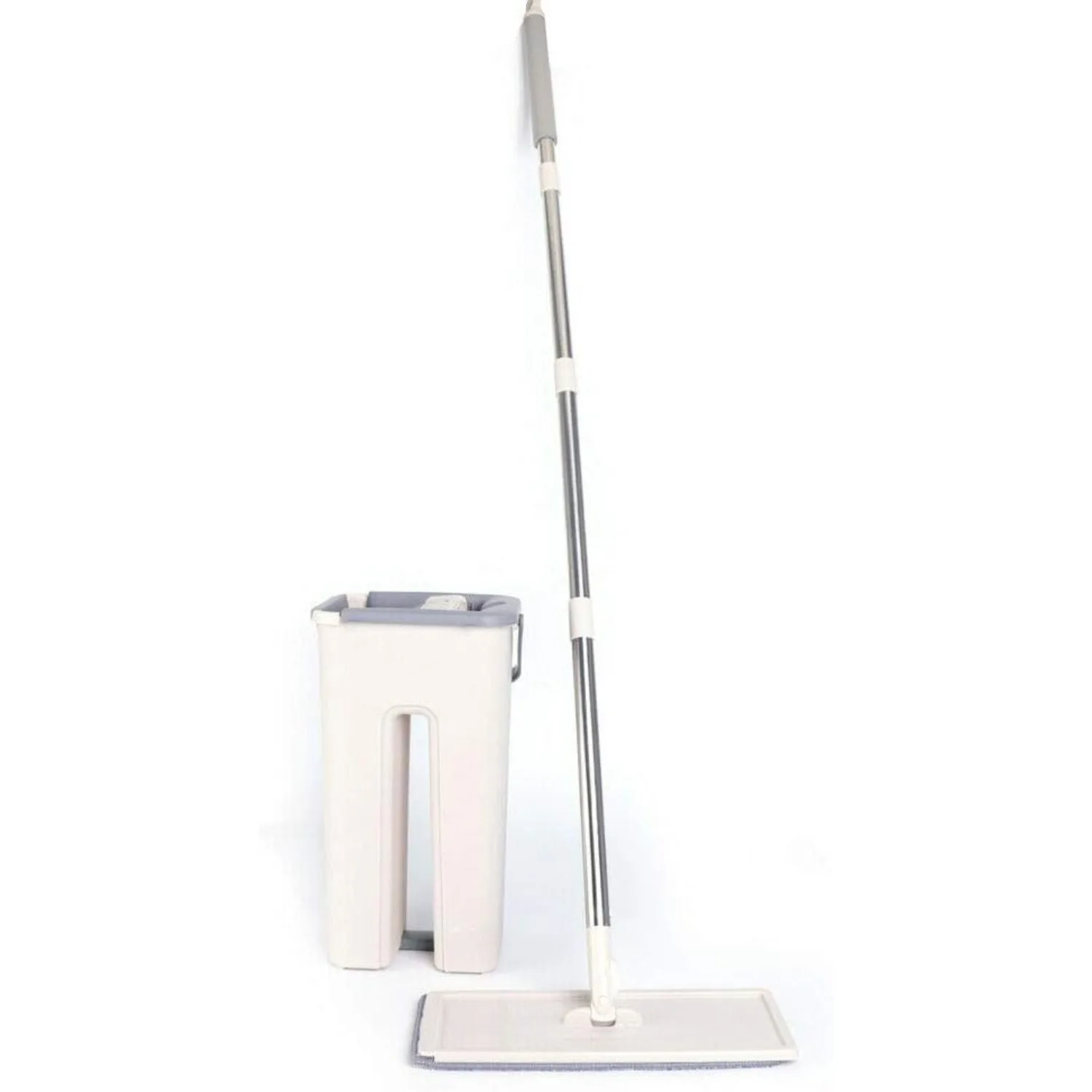Juego de fregona y Cubo de Limpieza, 2 en 1, fregona Plana con Mango de Acero Inoxidable Giratorio de 360 Grados