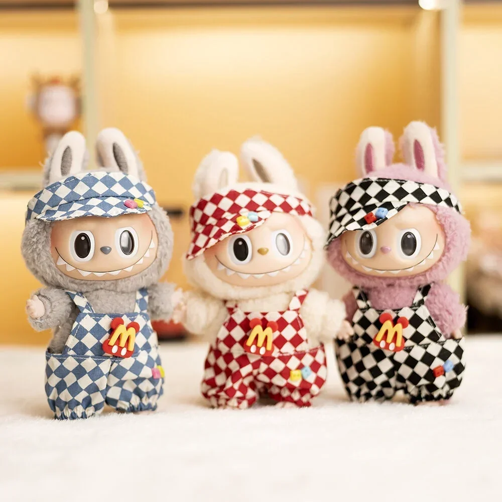 17cm Labubu Doll Clothes Checkerboard Tennis Clothing Set Baby Pendant Clothes Suspender Pants Clothes Replacement Trend Gift