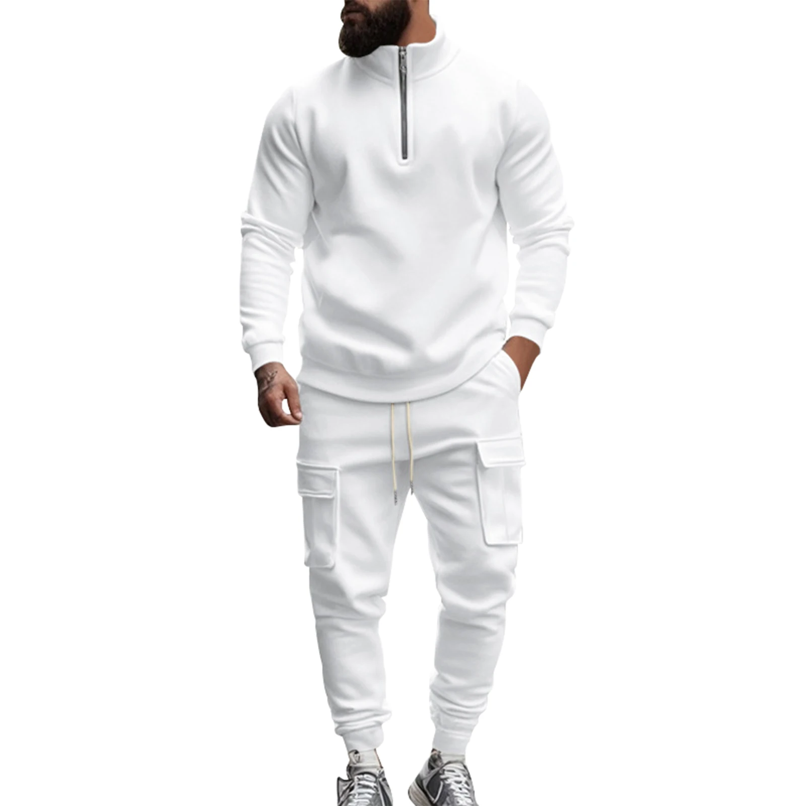 الرجال الأمريكية عادية الصوف الدافئة سستة السراويل الرياضية مجموعة الرجال الخريف والشتاء الدافئة طباعة فضفاضة أفخم سميكة مقنعين Sweatshir #3