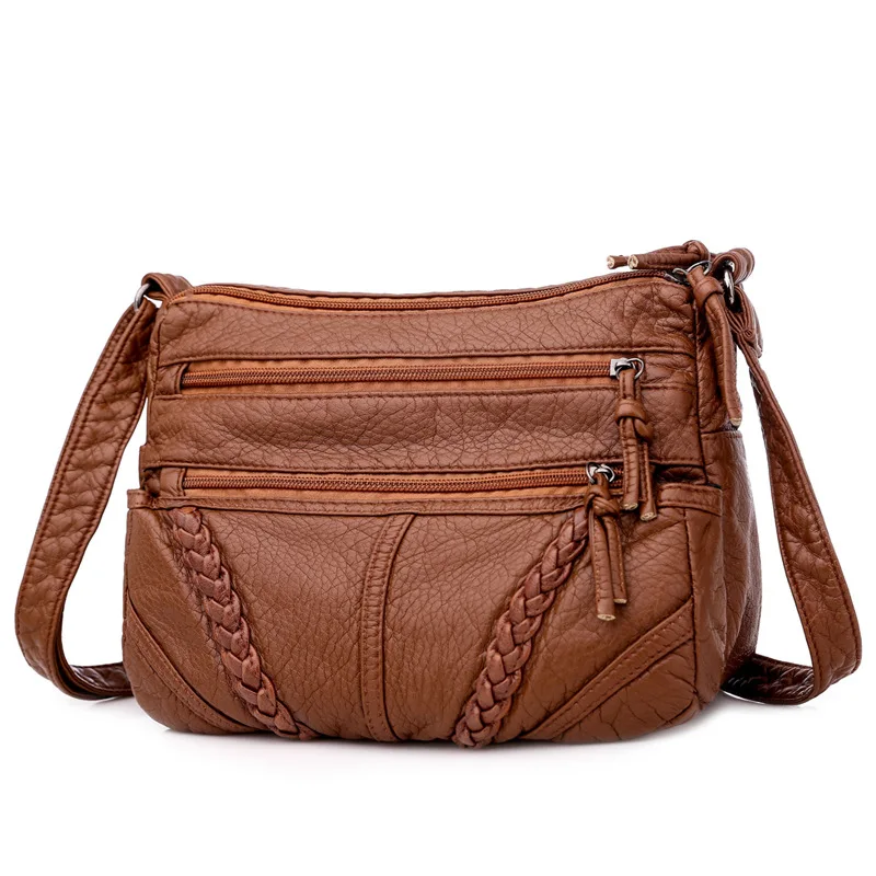 Vintage Solid Color Shoulder Bag Retro Crossbody Bag Women\'s Handbag Soft Leather Bag