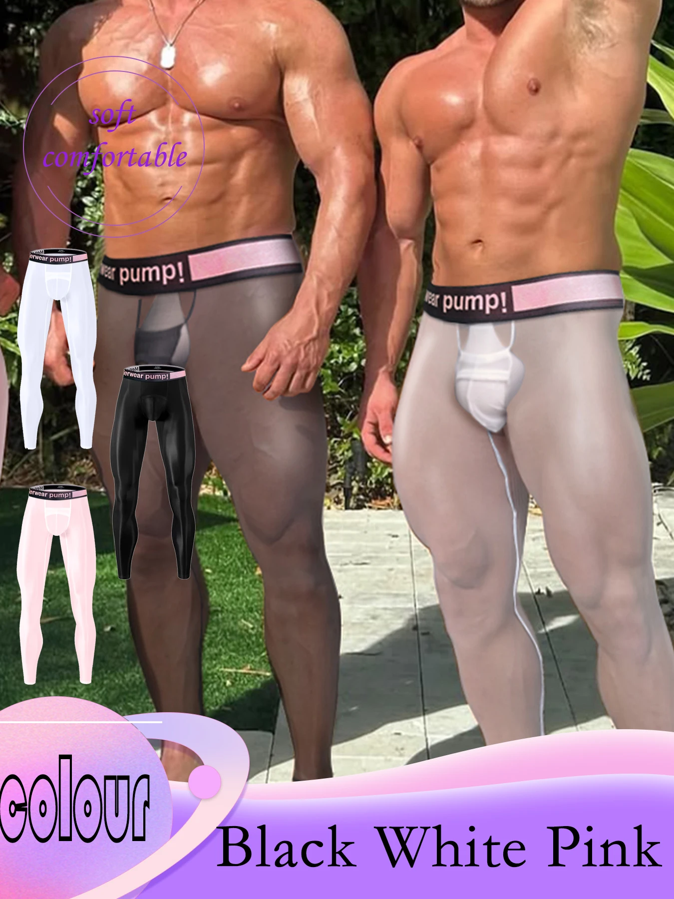 

3Pcs Mixed Colors Men's Transparent Leggings Ultra-thin Nine-point Trousers Breathable Fitness High Stretch Men Underpants