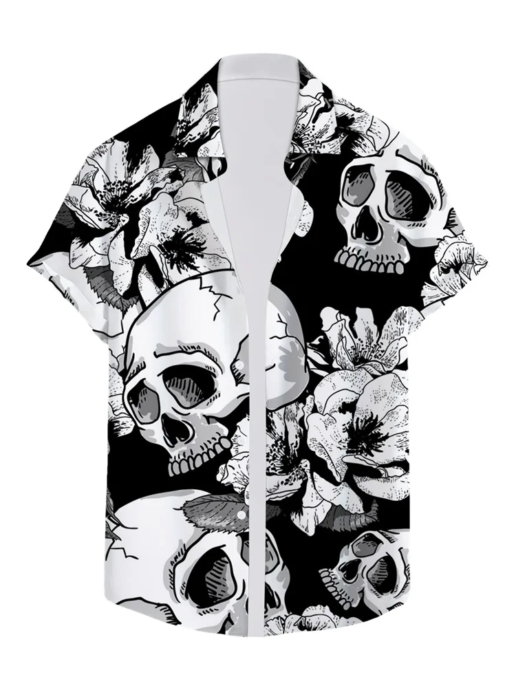 เสื้อเชิ้ตผู้ชายลายดอกไม้ 3 มิติ สำหรับฤดูร้อน พิมพ์ลายสามมิติ ระบายอากาศได้ดี สไตล์ลำลองและวันหยุด แขนสั้น