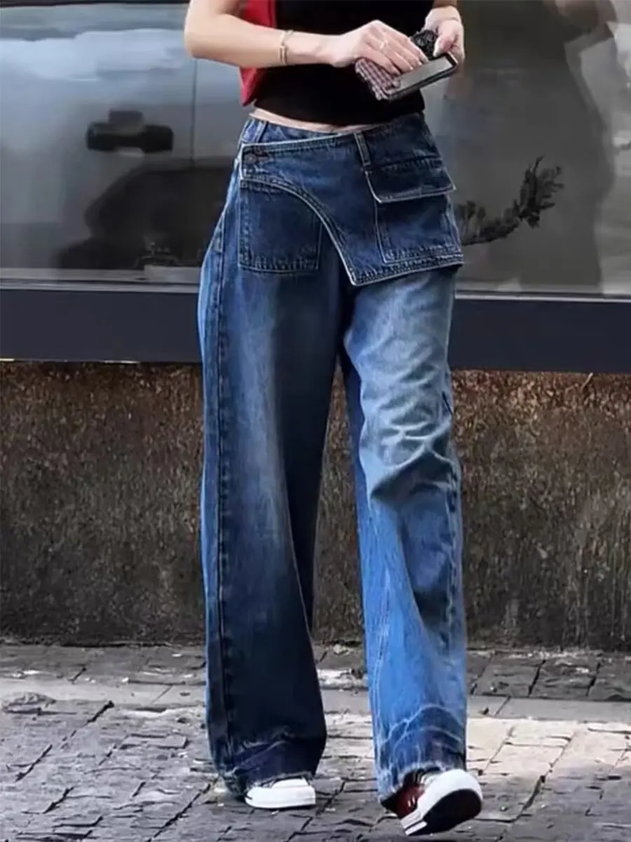 

Широкие джинсы большого размера, женские ранняя осень 2024, новинка с высокой талией, толстые мм, тонкие свободные прямые брюки в американском стиле ретро, мешковатые брюки