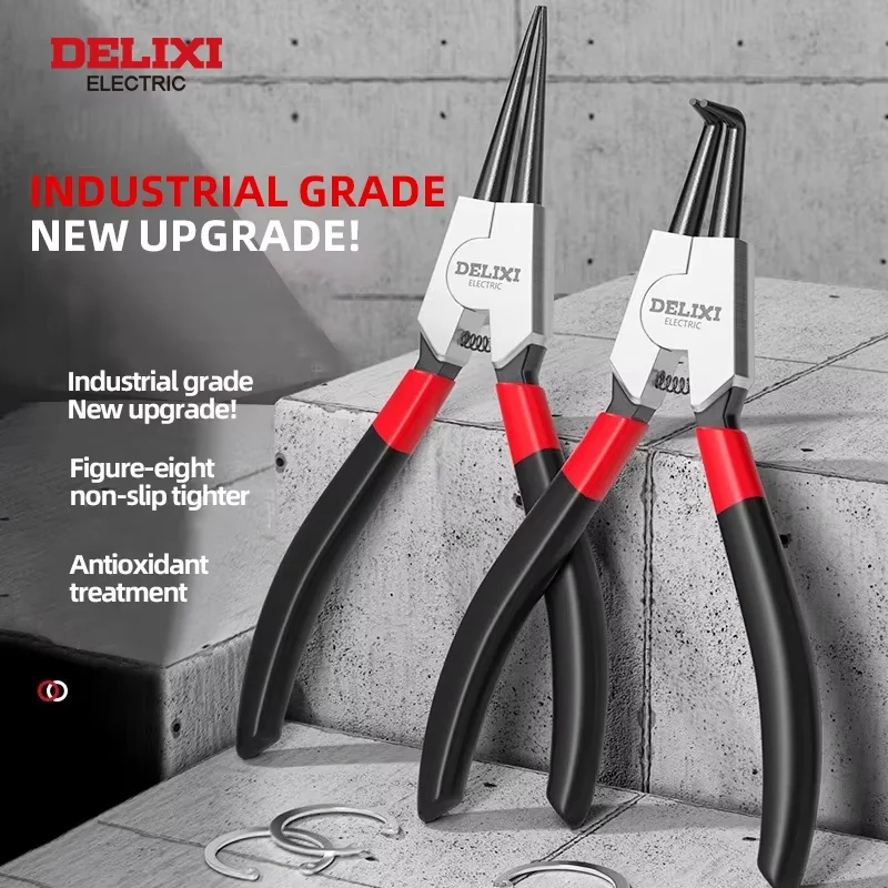 DELIXI ELECTRIC 5-Inch Internal/External Circlip Pliers with Non-Slip Handle Design, for Rings, Hoses, and Gasket Removal