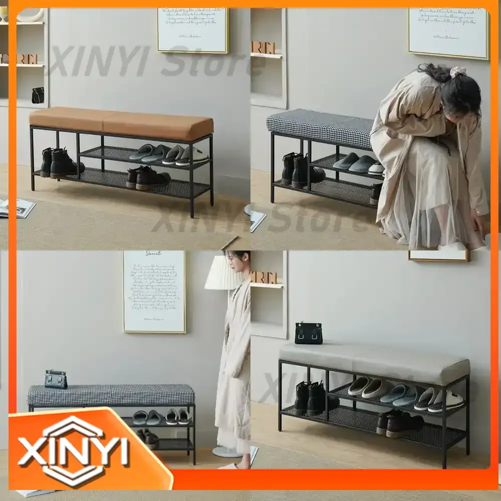 Shoe Change Stool for Home Doorway Long Seat Stool Shoe Rack and Cabinet Integrated Storage Solution