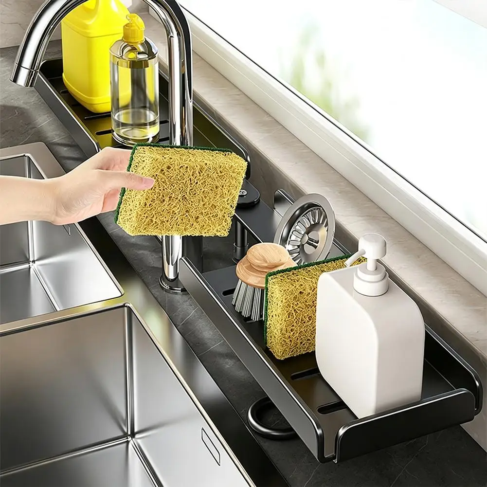 Faltbares Eckregal für Badezimmer, Wasserableitung, einfaches Regal für Armaturen, universeller Organizer ohne Bohren, Waschtisch-Aufbewahrung – Detail 12