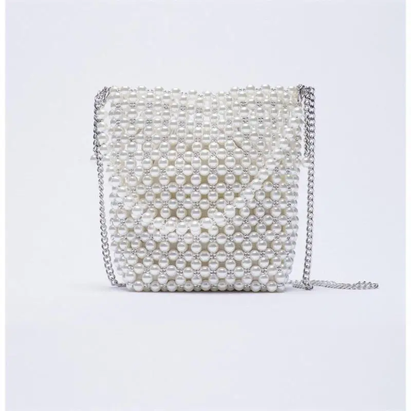 

Новая жемчужная сумка из бисера, белая бисерная фея, портативные сумки-мессенджеры с цепочкой, женские кошельки и сумки, женская сумка через плечо