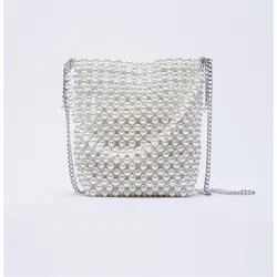 New Pearl Beaded Bag White Beaded Fairy Portable Messenger Bags With Chain Female Purses and Handbags Cross Body Bag Woman