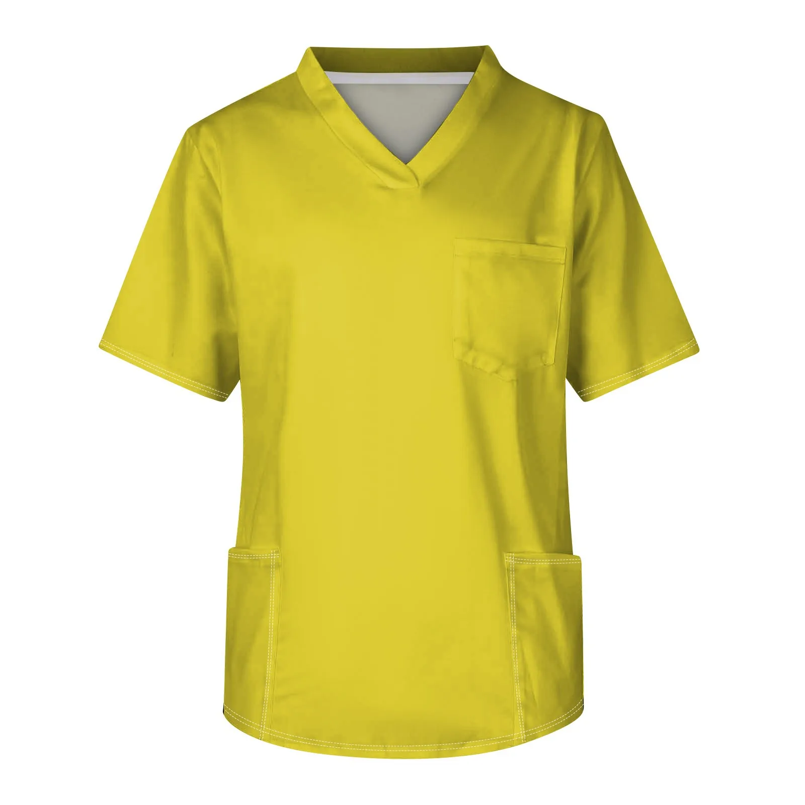 Uniforme de limpieza para hombre, manga corta, cuello en V, Color sólido, bolsillo en el pecho, Top médico para el cuidado, Ropa de Trabajo para niñera, Top para quirófano