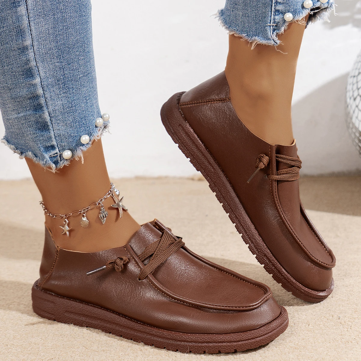 Chaussures en cuir décontractées pour femmes, baskets de marche non ald pour dames, chaussures de randonnée souples, grande taille, toutes saisons, nouveau