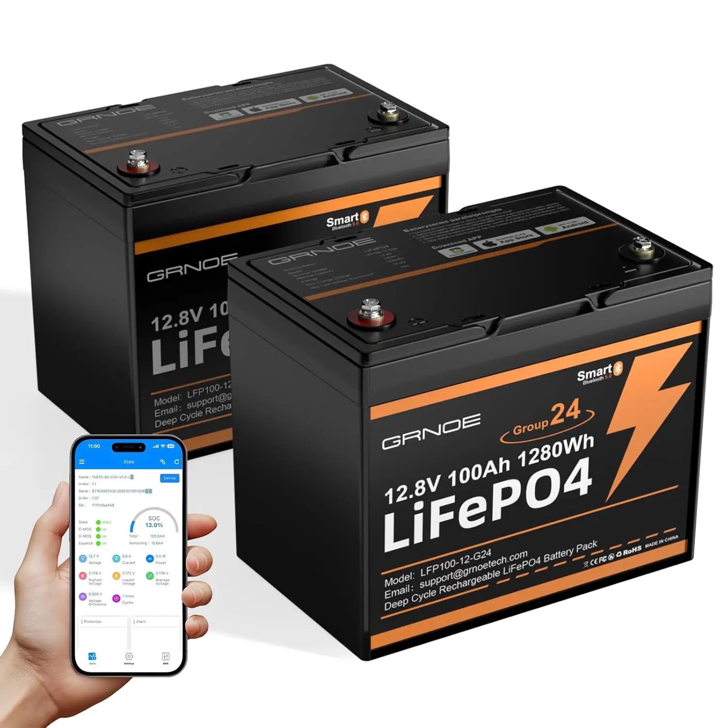 

Аккумулятор LiFePO4 12В 100Ач с Bluetooth, 2 шт. (2560 Втч), умная BMS, 15000 циклов, легкий, для автодомов, солнечных систем, автономных систем, на заказ