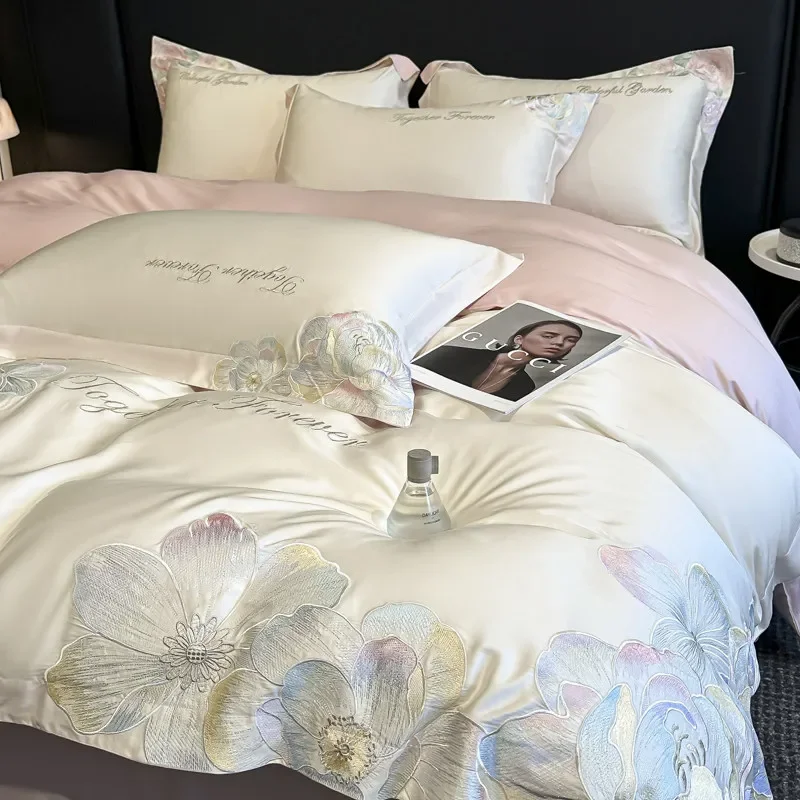 Luxury Bedroom Long Staple Cotton All Cotton Four Piece Set Pure Cotton Embroidered Duvet Cover High Count High-density Bedding