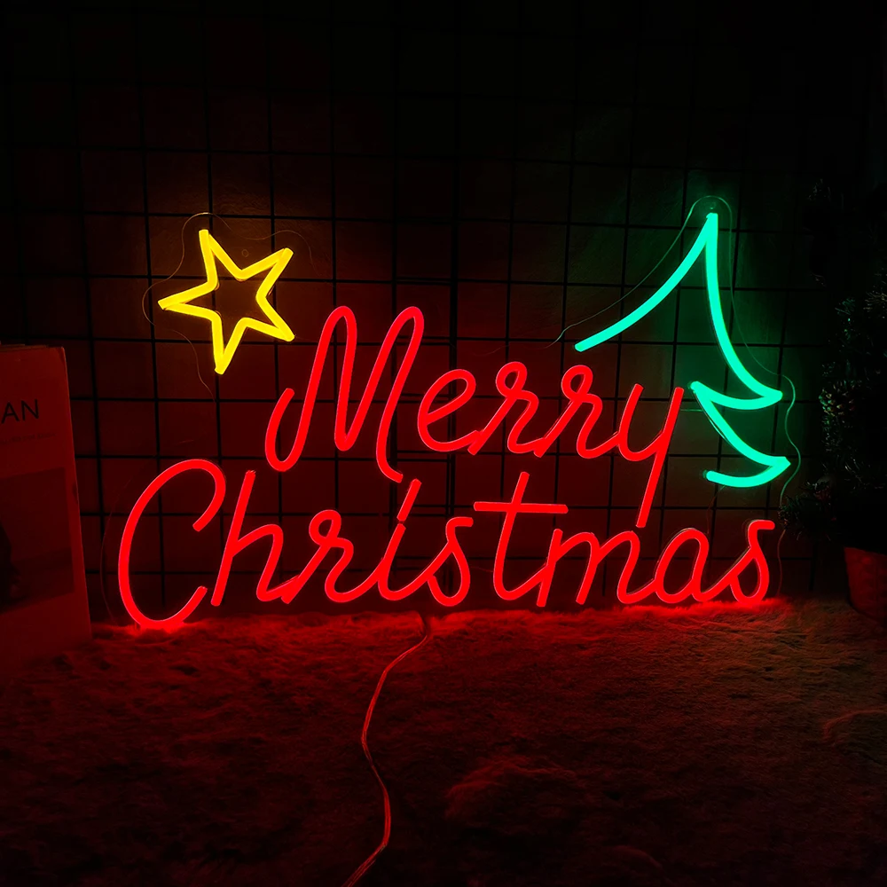 

Merry Christmas Neon Light home Party Decoration Neon Light Christmas Room Decor Wall Hanging Luminous Light Christmas Gift LED