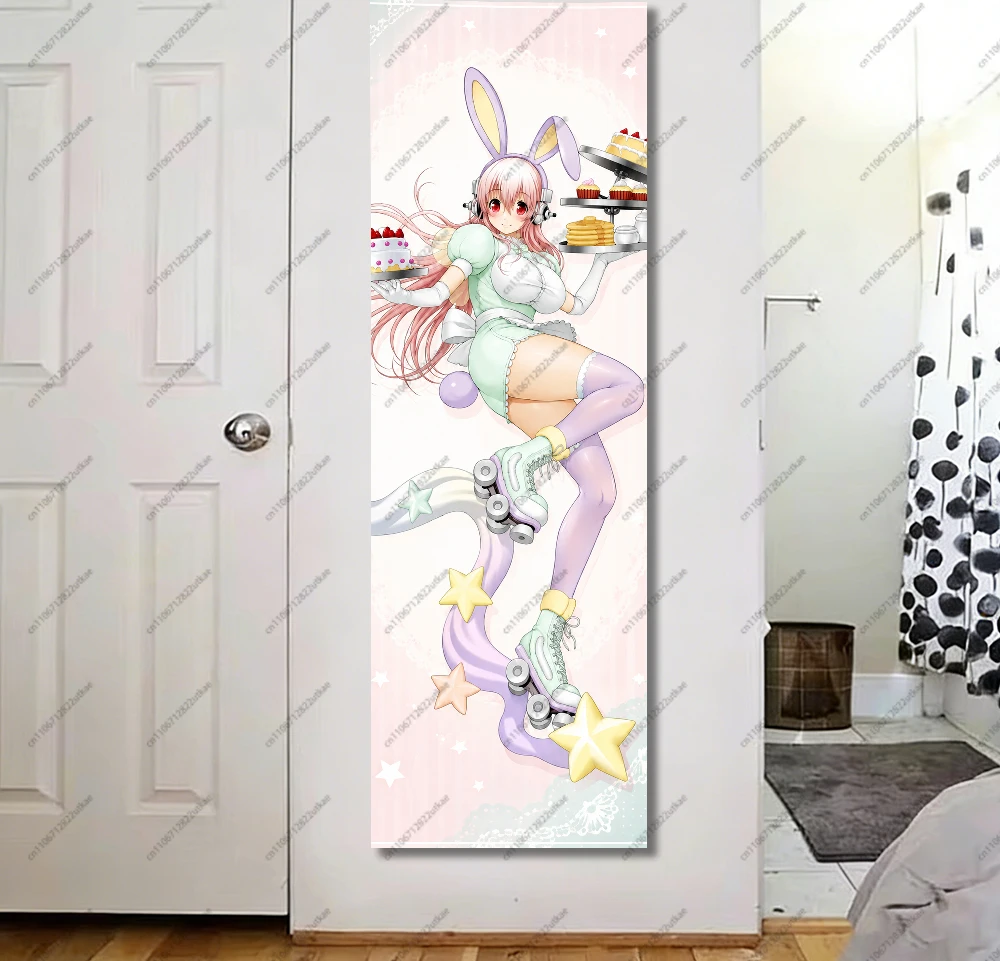 Super S-Sonico Bunny Maid Roller Skate Long Tapestry Anime Wall Scroll for Bedroom Dorm Decor Polyester