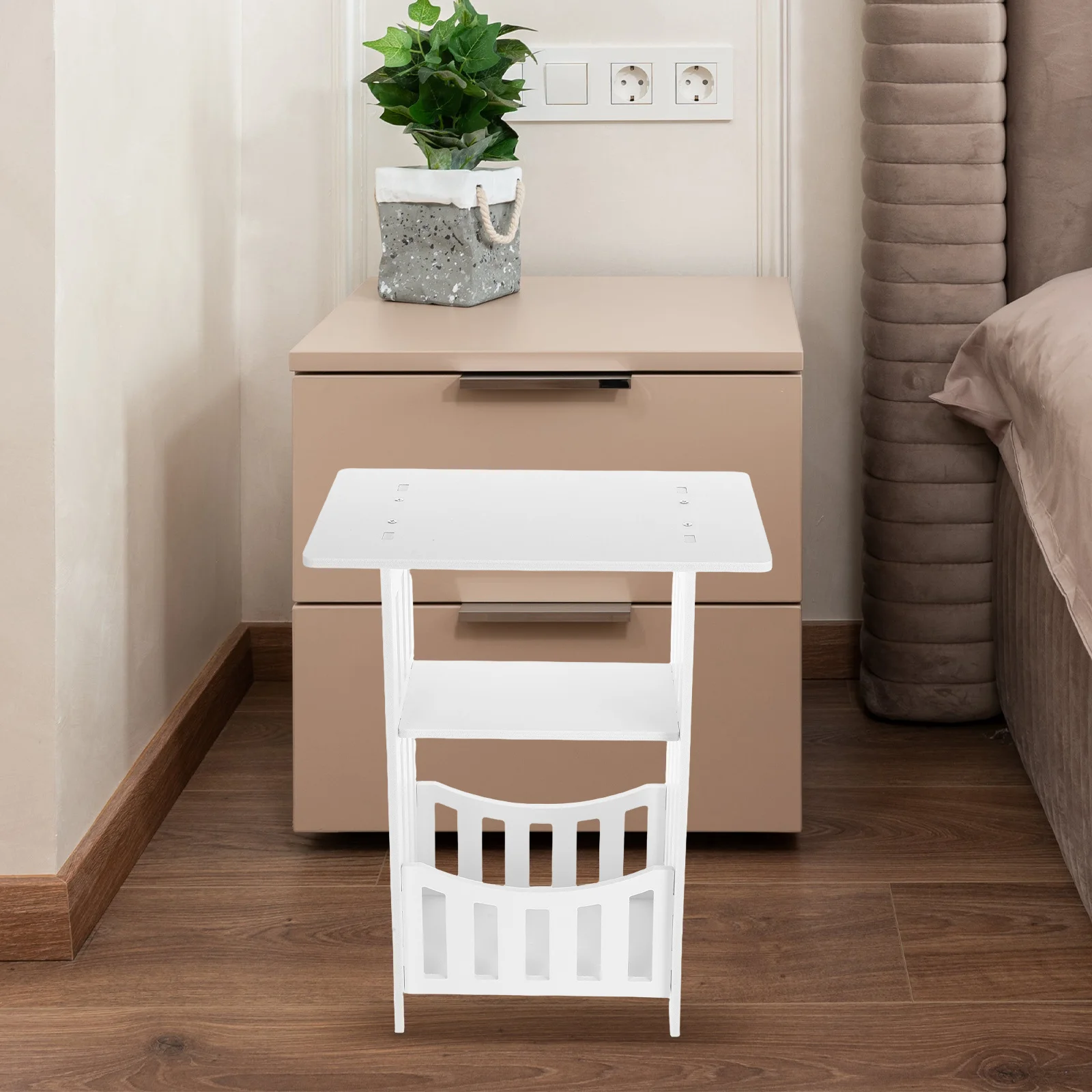 Mesa auxiliar de sofá blanca para dormitorio, sala de estar, muebles de espacio pequeño, mesita de noche minimalista moderna para el hogar