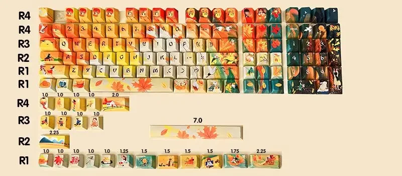 136-Key Keycaps Five-Sided Sublimation Cherry PBT Mechanical Keyboard Yellow Keycaps Autumn Leaves Maple Leaves Autumn Thoughts