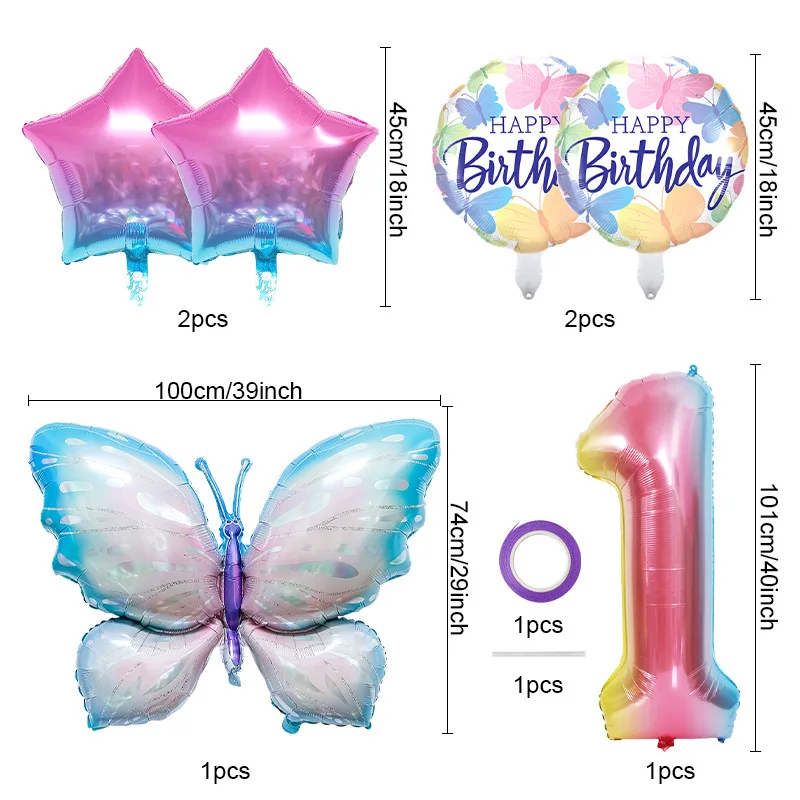 Butterfly Balloon Digital Set Digital Gradient Balloon Pentagon Pan Star Butterfly Set Birthday Party Decoration Balloon