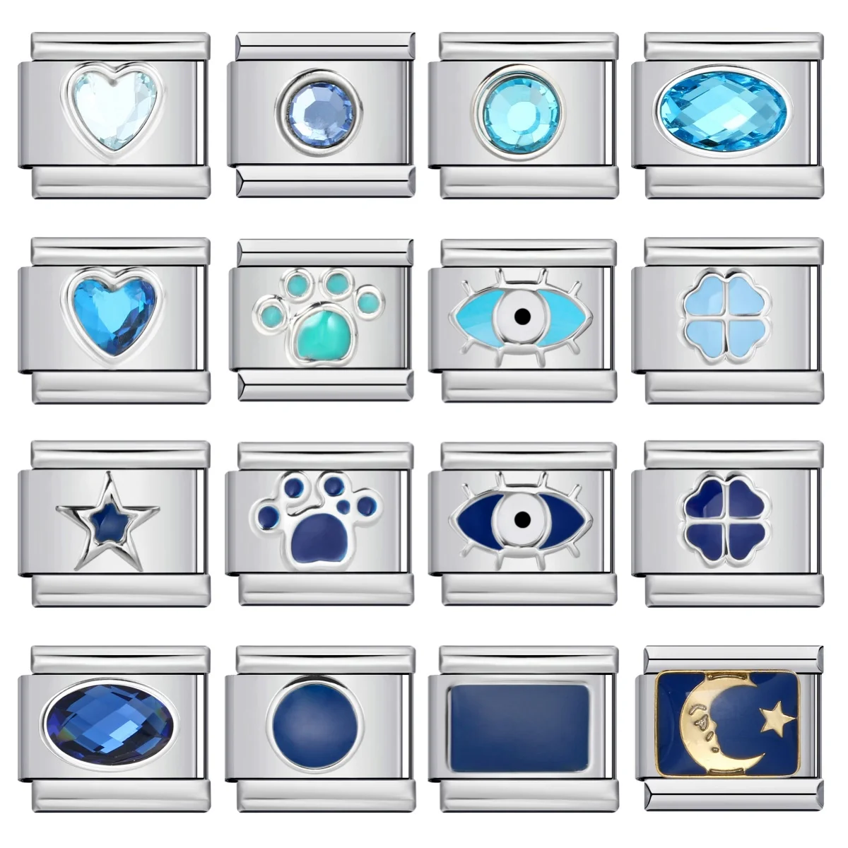 Charm Bangles Italian Links Fit 9mm Stainless Steel Women Men Jewelry DIY Making Blue Series Love Heart Round Eyes Bracelet Gift