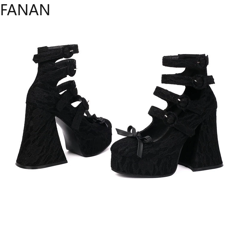 مثير ماري جين لوليتا أحذية للنساء عالية الكعب لطيف القوس جولة تو كعب مكتنز الفم الضحلة مضخات الأحمر مضخات