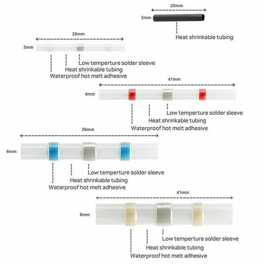 Drahtstoßklemmen, verzinnte Kupfer-Lötdichtung, Drahtverbinder mit wärmeschrumpfbaren Hülsen, 50 bis 800 Stück, Kits verfügbar