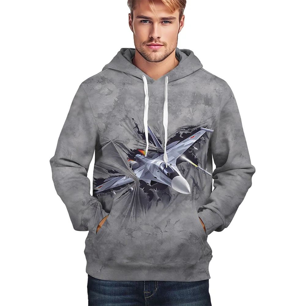 3D Printed Airplane Tank Hoodie long sleeve Pullover Regular Edition Interest Personality Hole Printed Men's Clothing Funny Tops