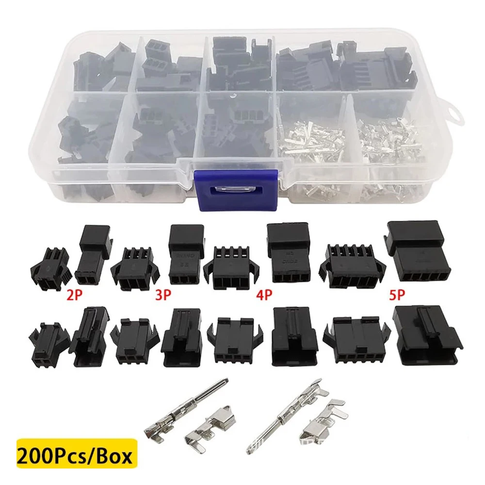 

200pcs 2.54mm JST SM Pitch 2pin 3pin 4pin 5pin Female and Male Connector Set