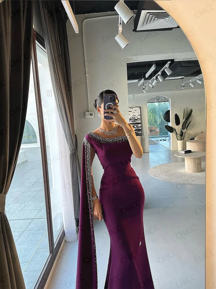 Arabische avondjurken één schouder cape mouwloze zeemeermin galajurk kralen gala bruiloft jurk op maat gemaakte robes de soirée