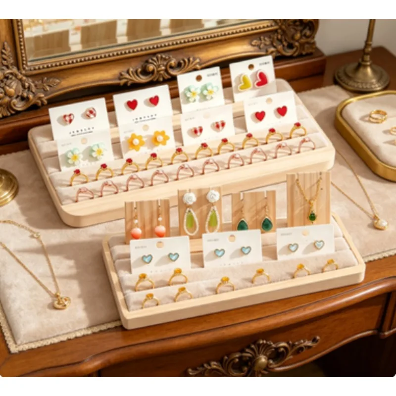 

1/2pcs Solid Wood Ring Display Tray, Slot Style Jewelry Organizer for Rings Earrings Necklaces Showcase