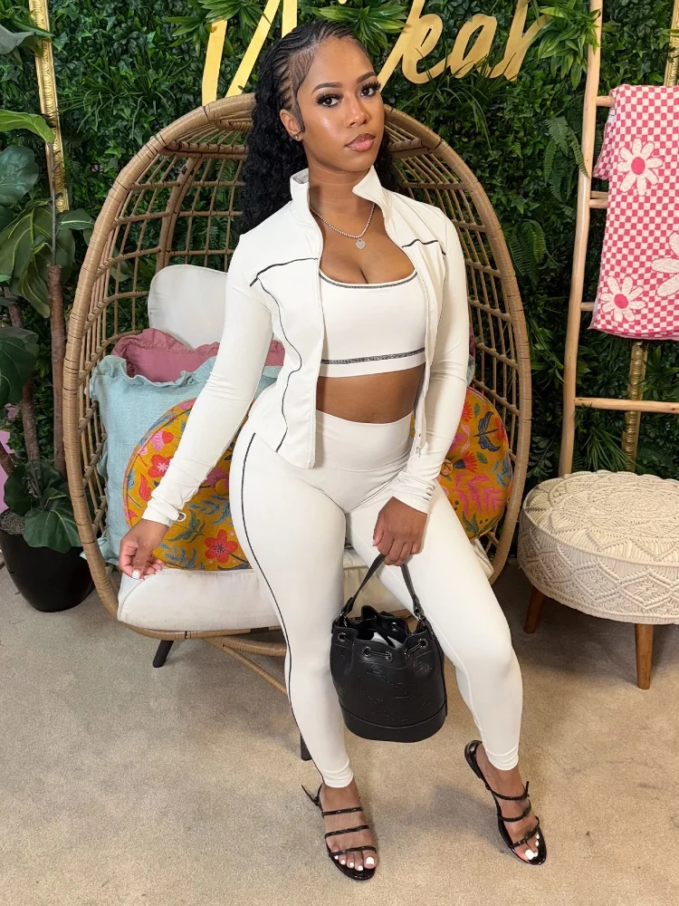 

Three Sisters New Arrivals Spring Autumn Leisure Commuting I-shaped Vest Zipper Long Sleeves Slim Fit Three Piece Set Pantsuits