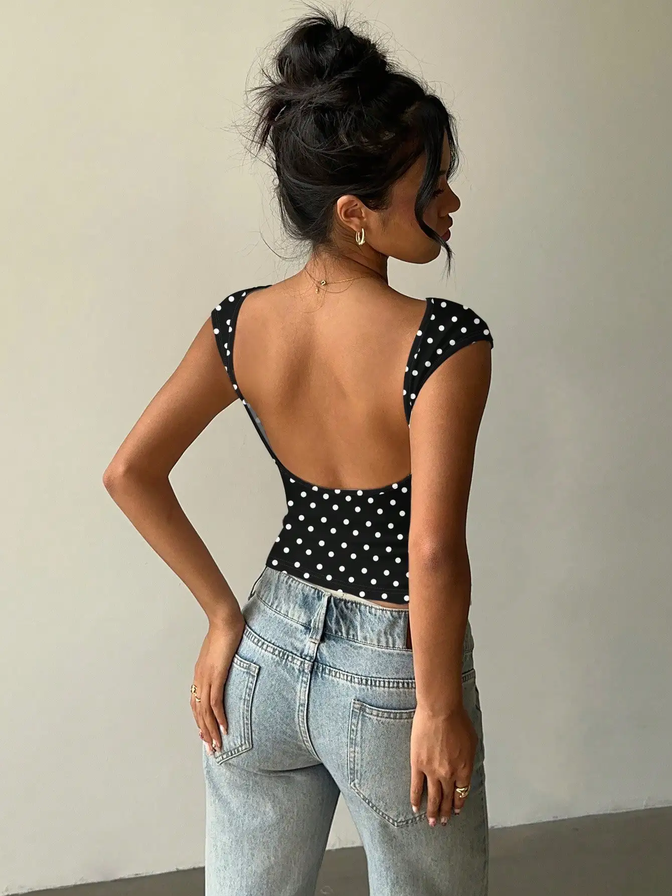 Y2K Sexy Women's Top, Retro Polka‑dot Backless, Elegant & Sexy, Ideal For Parties, Outings & French Vacations