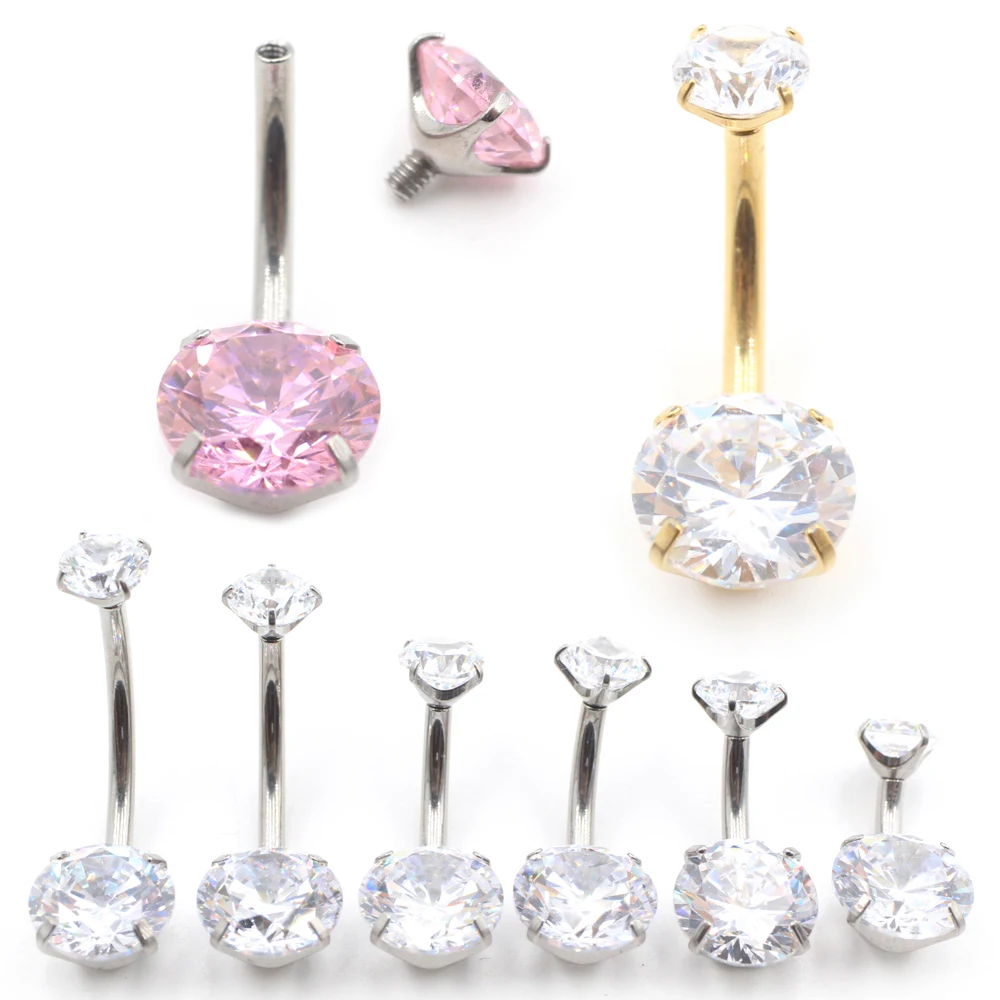 Alisouy 1PC Sexy Internally Threaded Titanium Barbell Double Round Zircon Women Belly Button Navel Rings Piercing Body Jewelry