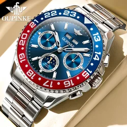 OUPINKE Original Men's Fully Automatic Mechanical Watch for Man Skeleton Waterproof Luminous Multifunctional Moon Phase Watch