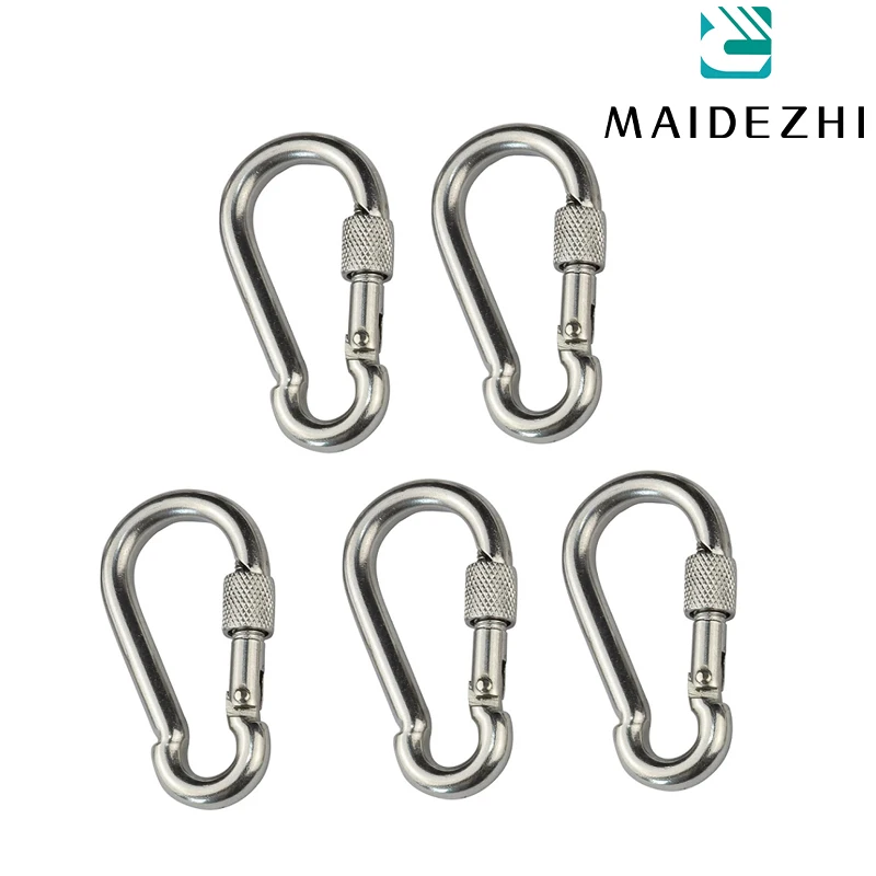 5PCS 304 Screw Stainless Steel 304 Snap Hook Carabiner 50mm 60mm 70mm 80mm Length Screw Lock Round Carabiner Climbing