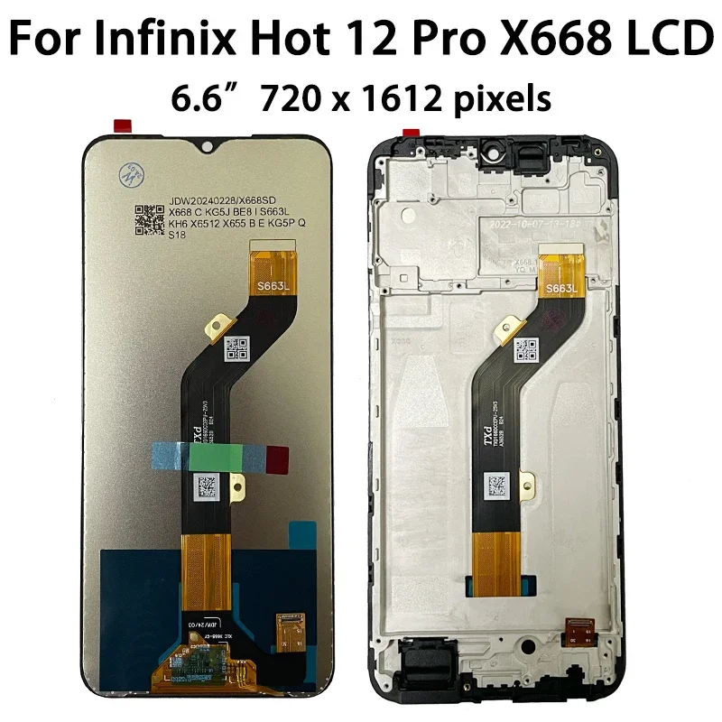 Test al 100% per Infinix Hot 12 Pro LCD X688 X668C Display Touch Screen Digitizer Assembly Hot12Pro Display Frame