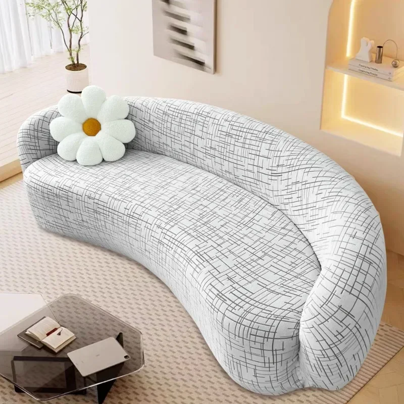 Arc Stretch Semi-Circular Curved Sofa Cover Shaped Couch Protector for Dogs Jacquard Boho Sectional Sofa Slipcover