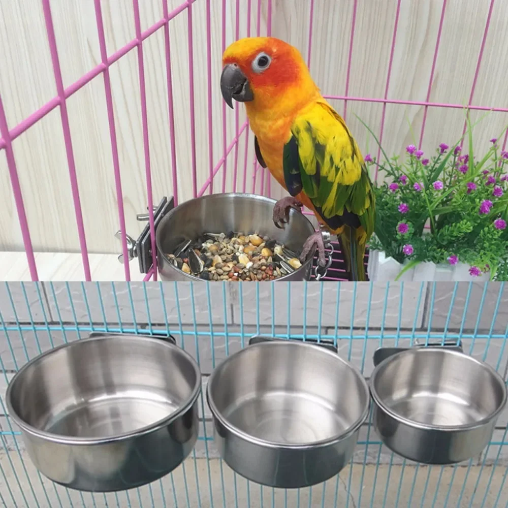 Pet Bird Feeder Hanging Cage Bowl Dish Cup Anti-turnover Stainless Steel Feeding Food Window Bird Feeder Hummingbird Feeder