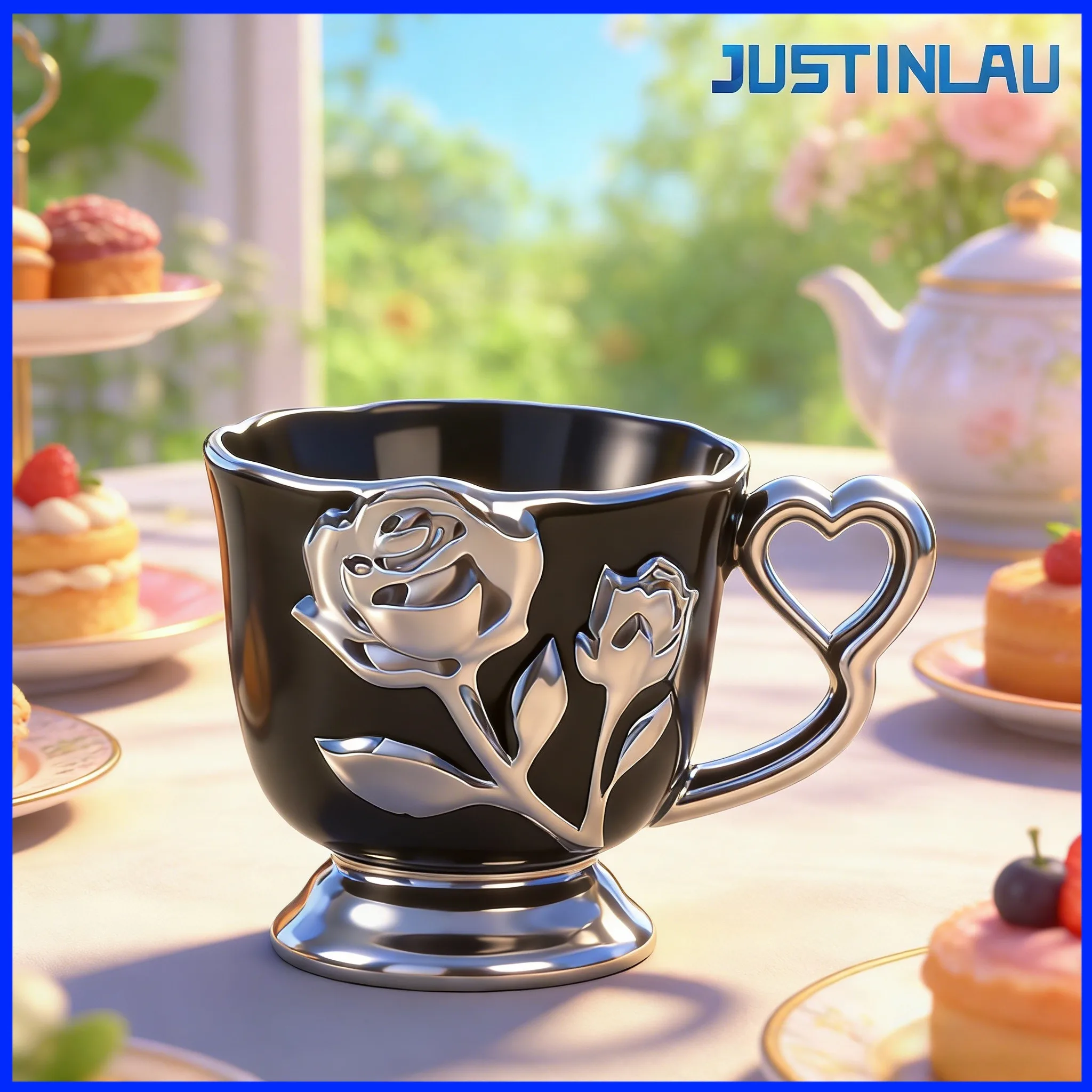 JUSTINLAU 450ml Rosen-Relief Kaffeebecher Keramik im Luxuriösen Retro-Stil mit Rosengravur Tischbecher Ein Muss als Geschenk für Paare