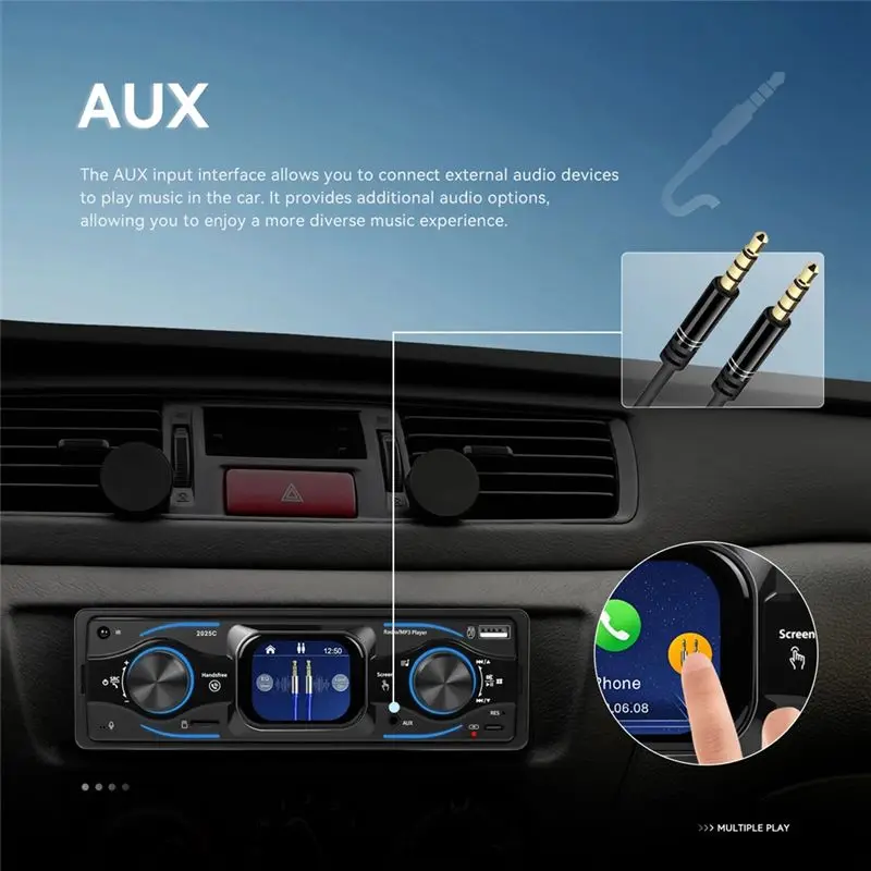 A22F-1Din Car MP3 Player Radio 2.17Inch Touch Screen Support USB/SD/AUX Colorful Lights Bluetooth FM