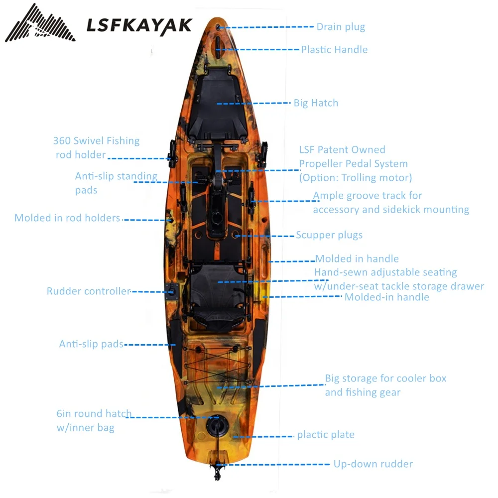 2025 New Model  3.7 m Length Foot Pedal Fishing Kayak  LLDPE /HDPE Material for Sea Fishing Canoe